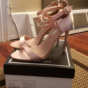 New pale pink satin heels size 8 wide